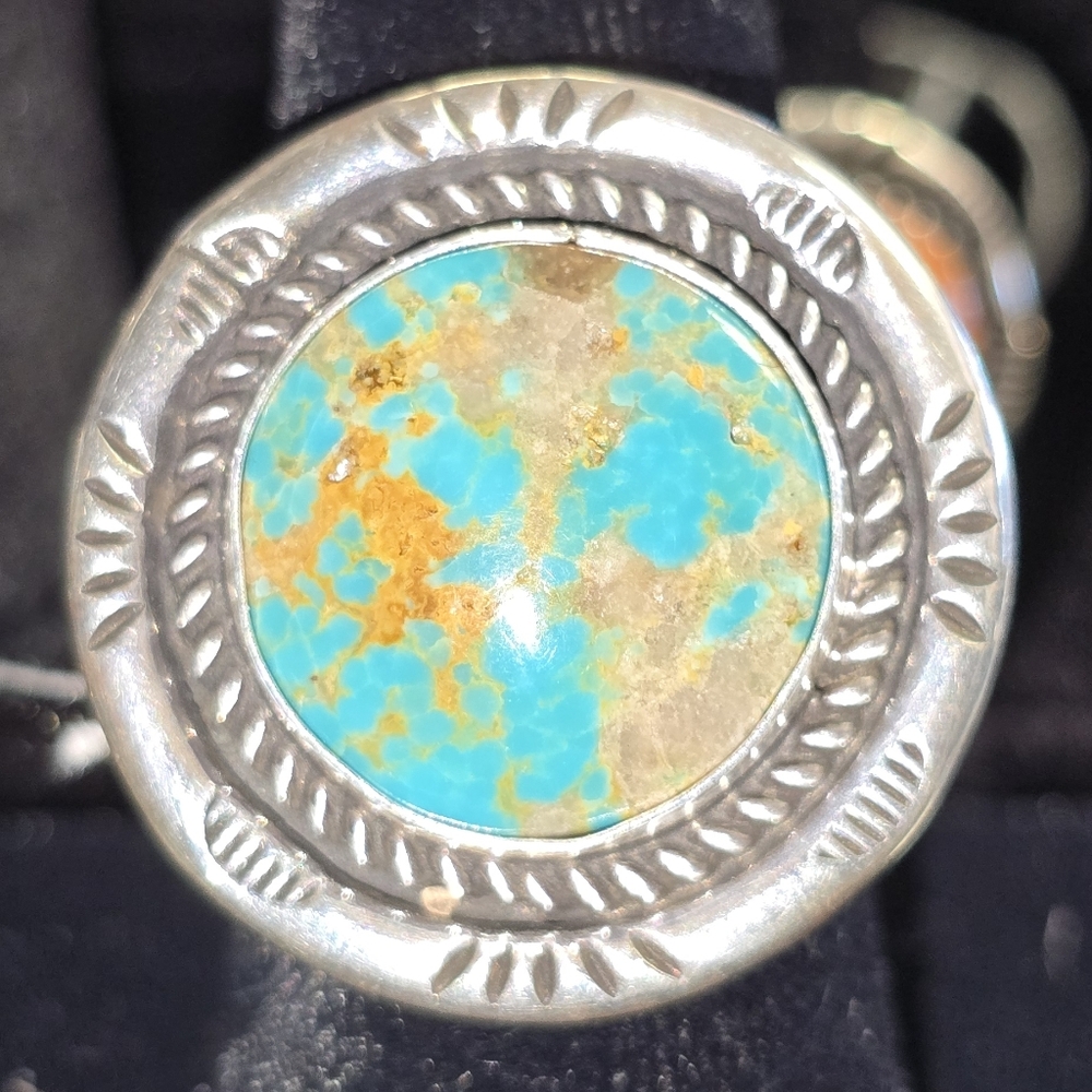 Large Navajo Made Turquoise Stone Ring Adjustable